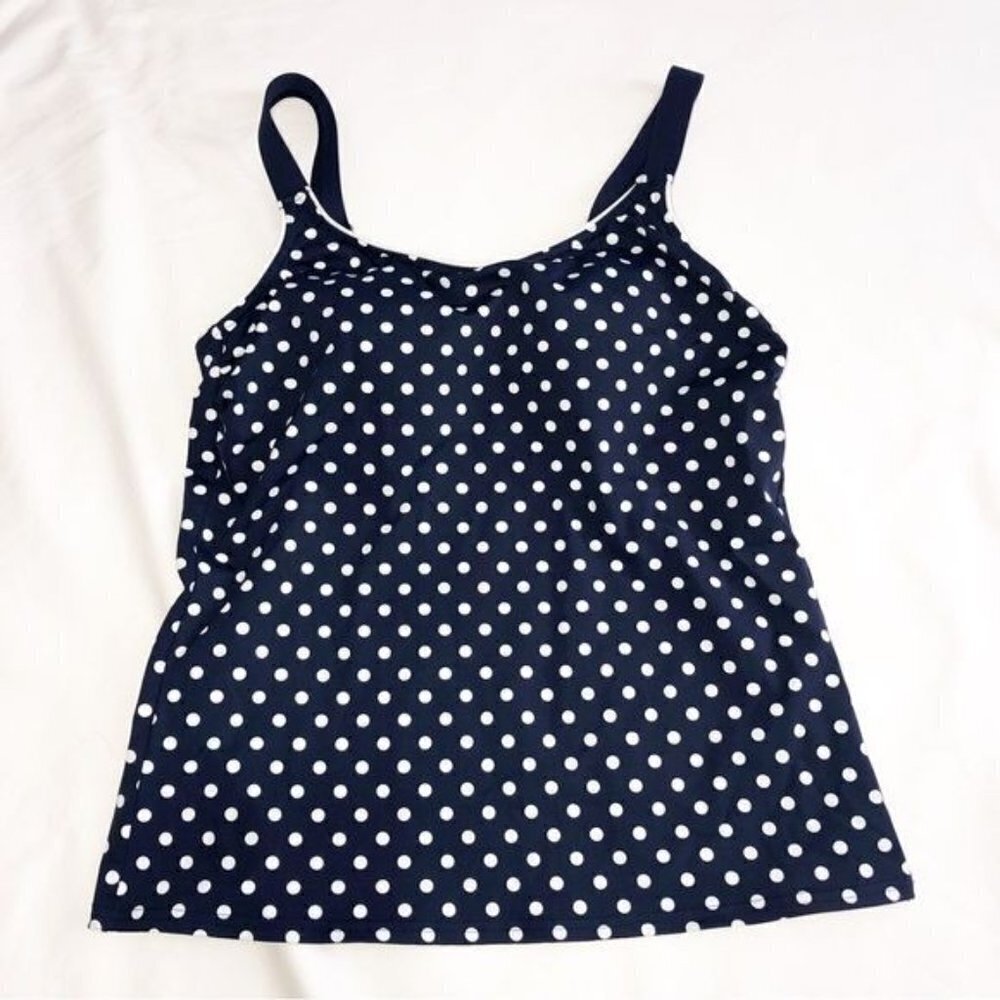 Lands End Navy White Polka Dot Tankini Swim Top Size 4 Separate Adjustable Strap